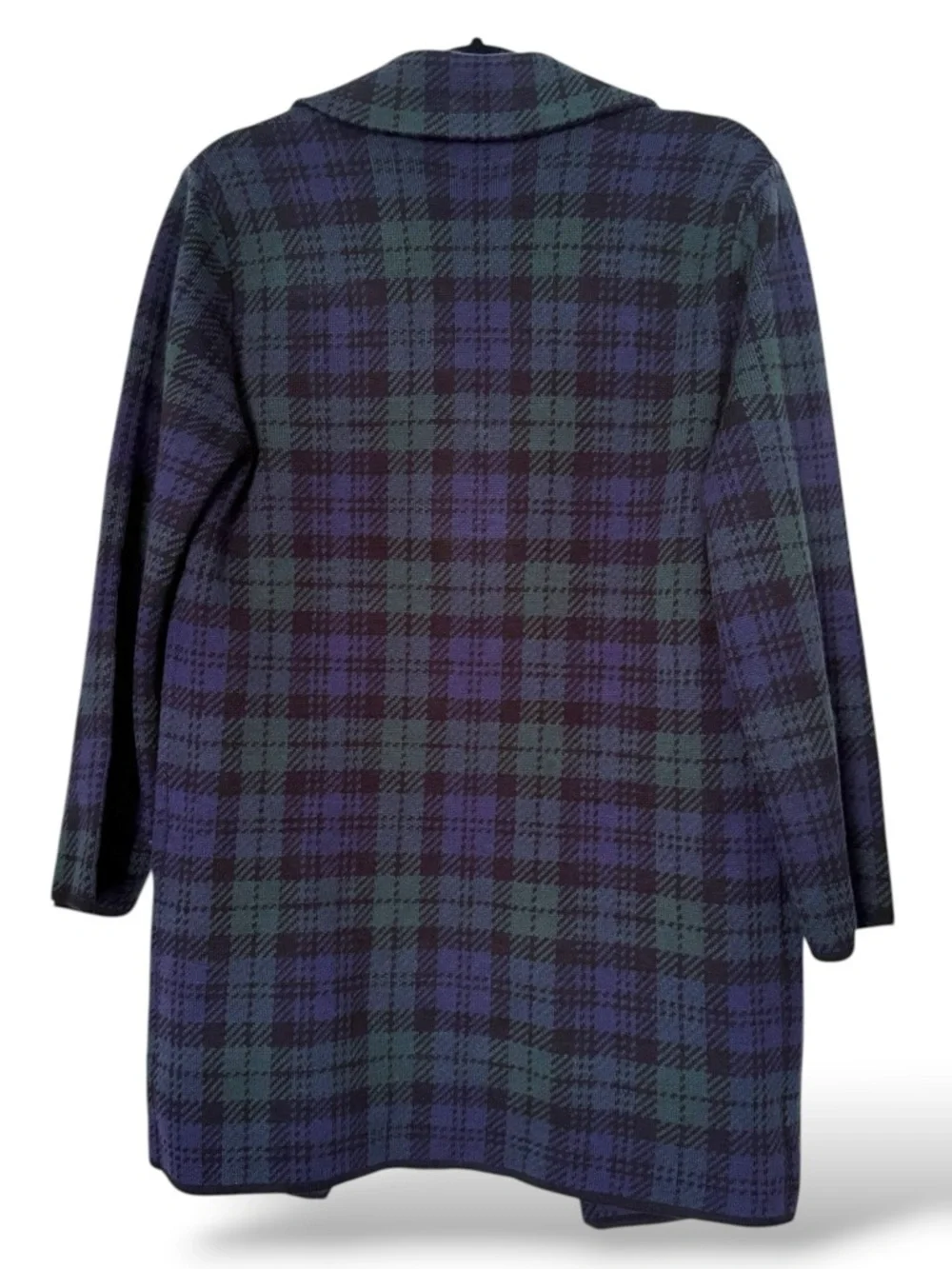 Vintage Anne Klein Blue Green Plaid Double Breasted Cardigan Jacket Medium